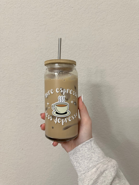 NEW 20z More Espresso Less Depresso Beer Glass Cup