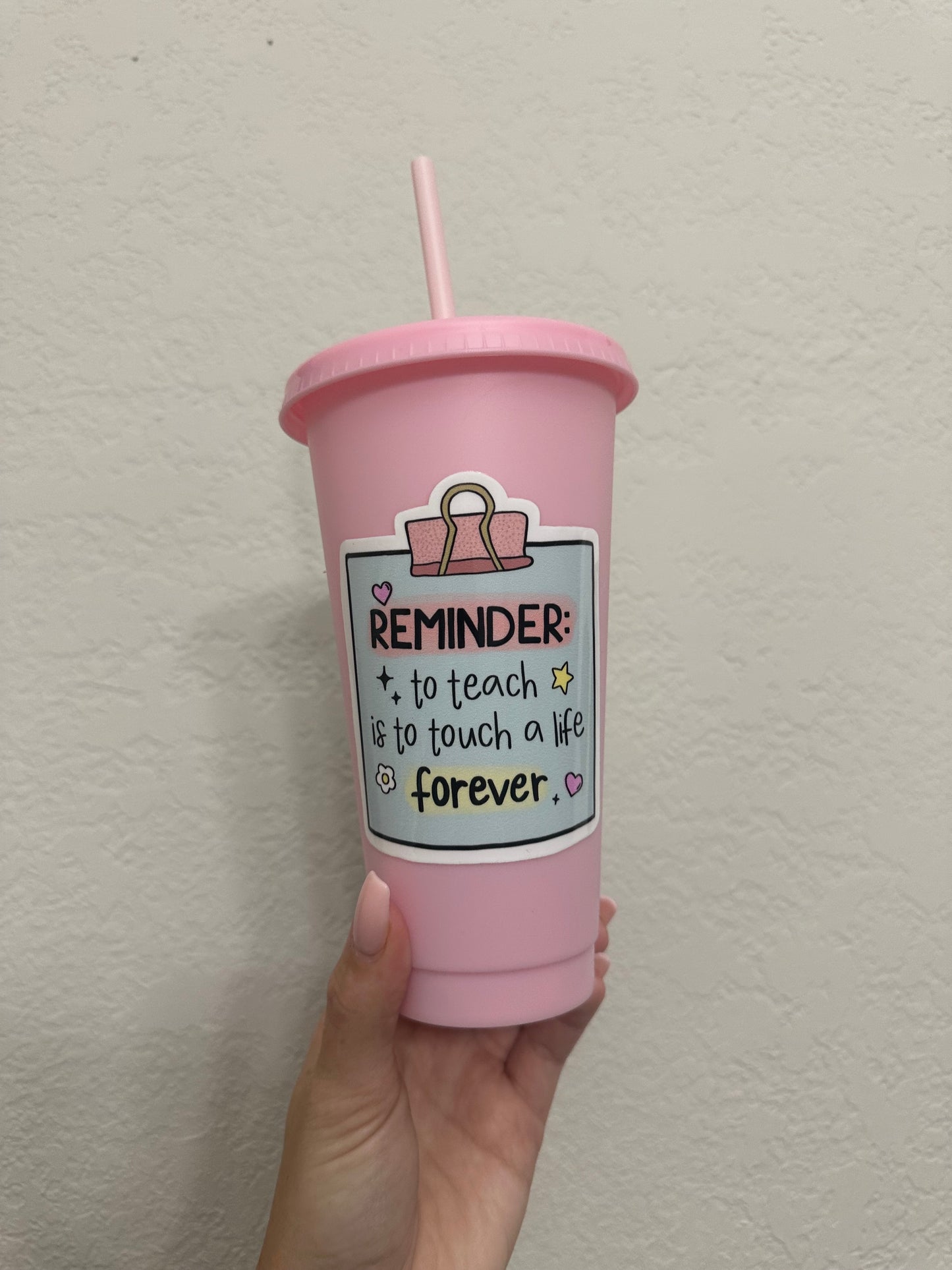 Teacher Post It Note Pink Tumbler