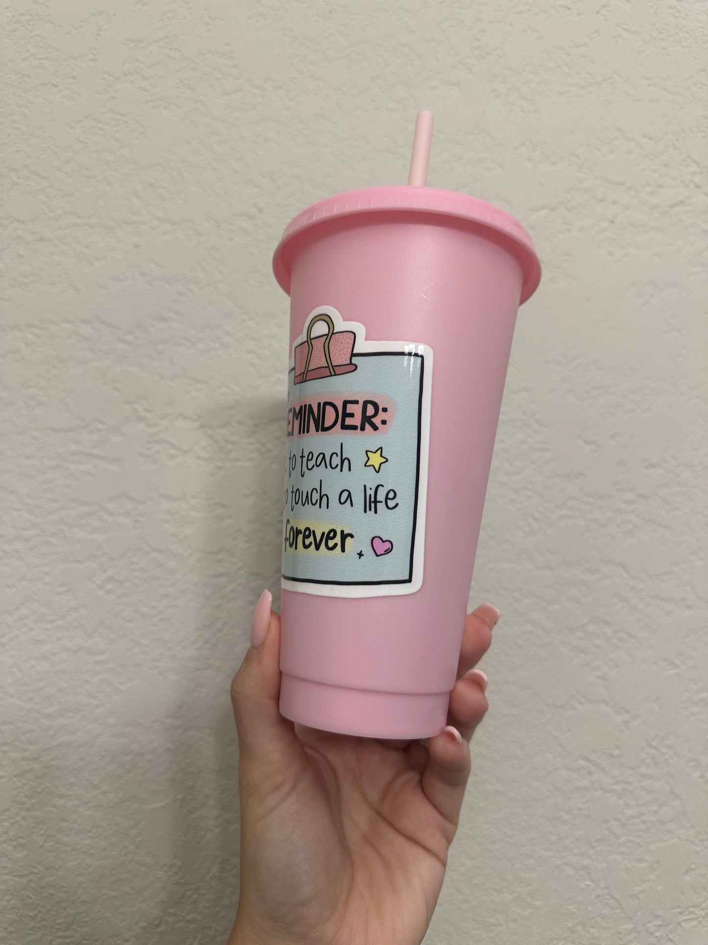 Teacher Post It Note Pink Tumbler